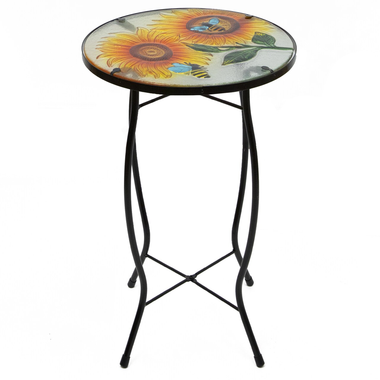 Northlight 19" Sunflower and Bumblebee Glass Patio Side Table
